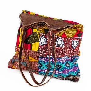 African Print Leather Shoulder Tote Bag