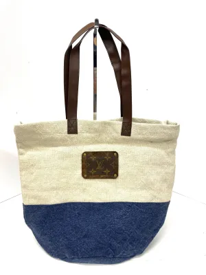 Beach tote in cream & denim