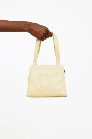 Beige Camellia Embroidered Mini Tote Bag