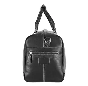 BLACK LEATHER HOLDALL BAG WEEKEND BAG DUFFEL TRAVEL BAG