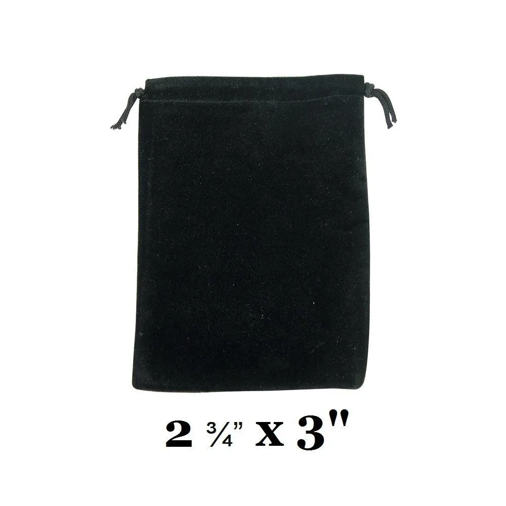 Black Ultra-Soft Velvet Drawstring Bags - 12 Bags in a pack - Multiple sizes available