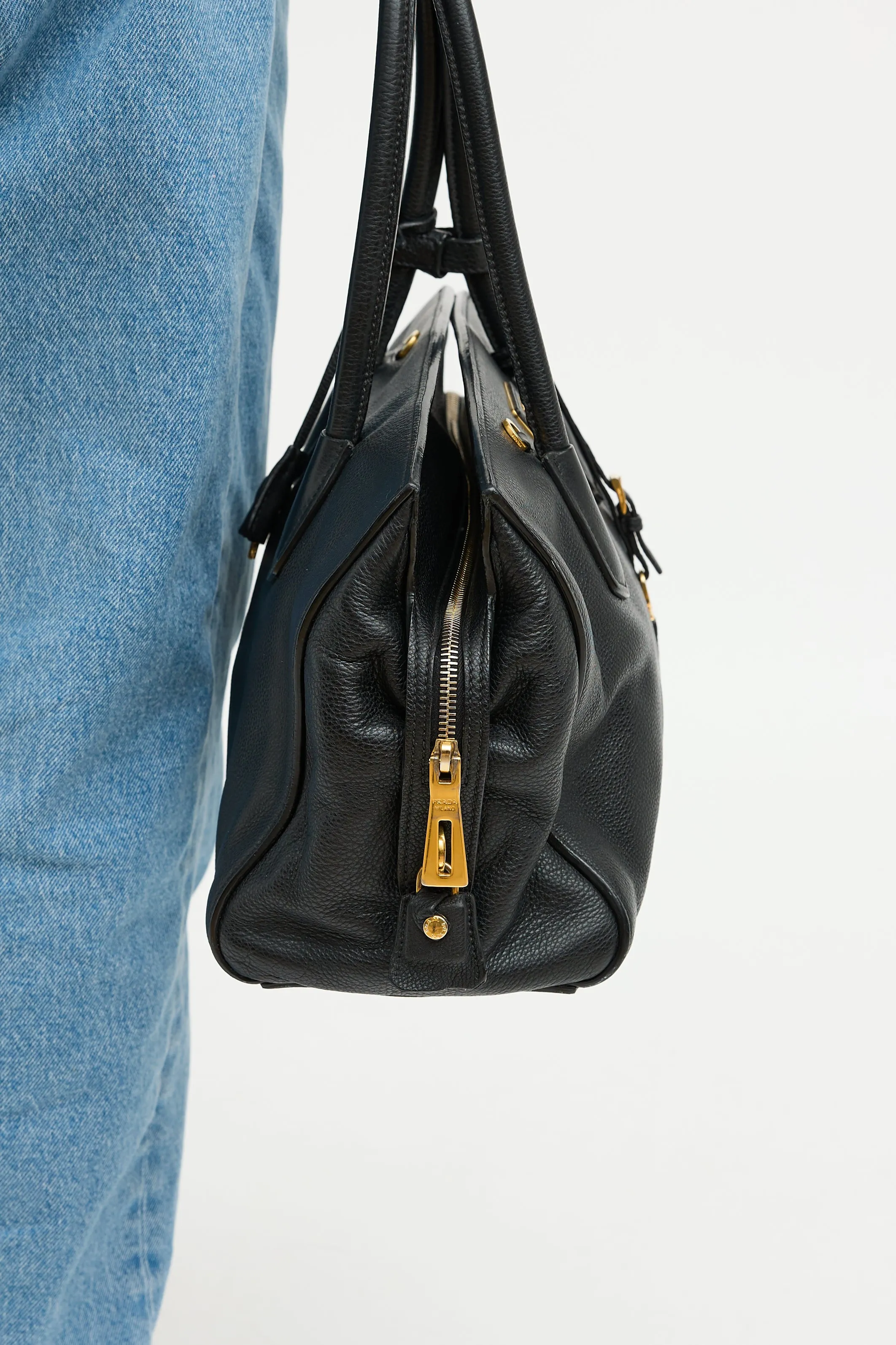 Black Vitello Daino Tote Bag