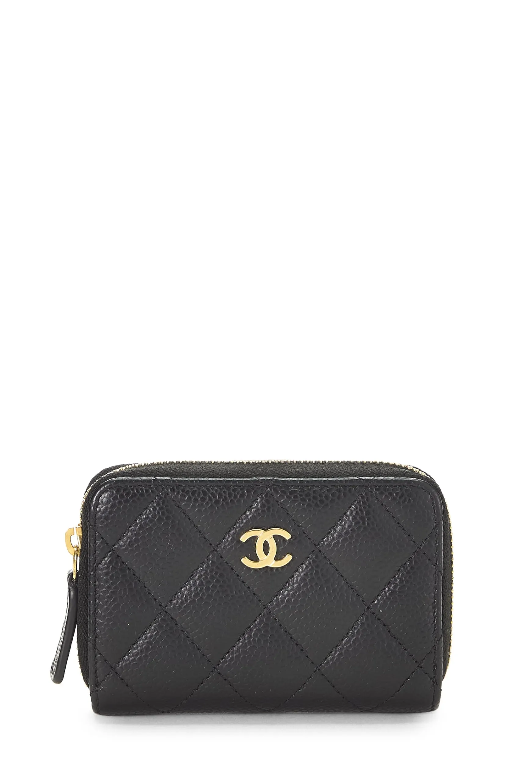 Chanel,  Black Caviar 'CC' Zip Around Coin Purse, Black