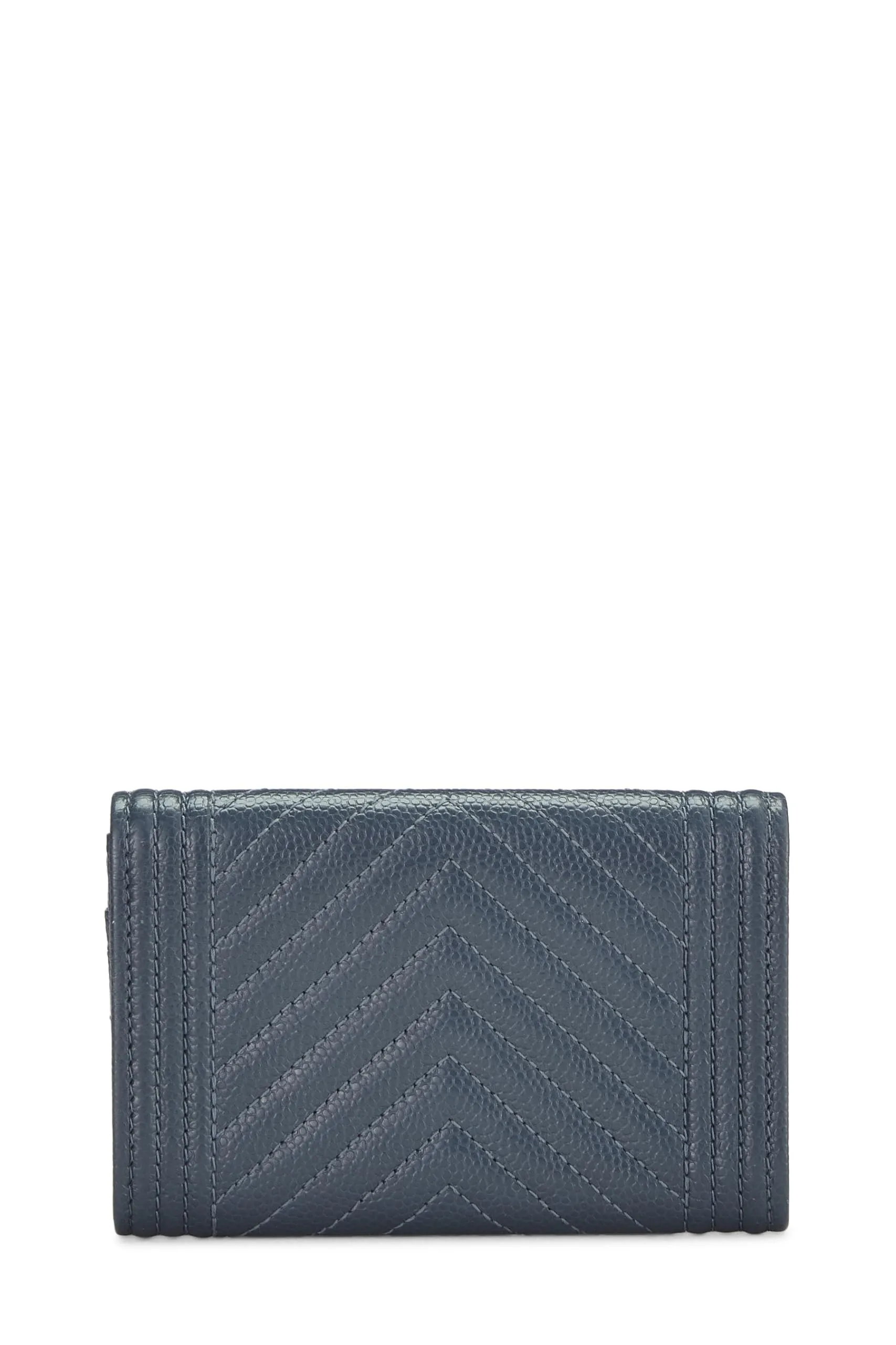 Chanel,  Blue Caviar Chevron Boy Coin Purse, Blue