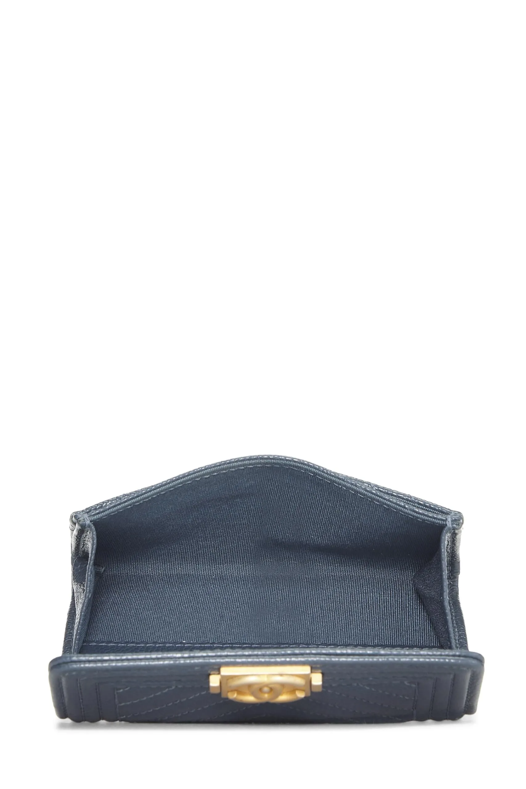 Chanel,  Blue Caviar Chevron Boy Coin Purse, Blue