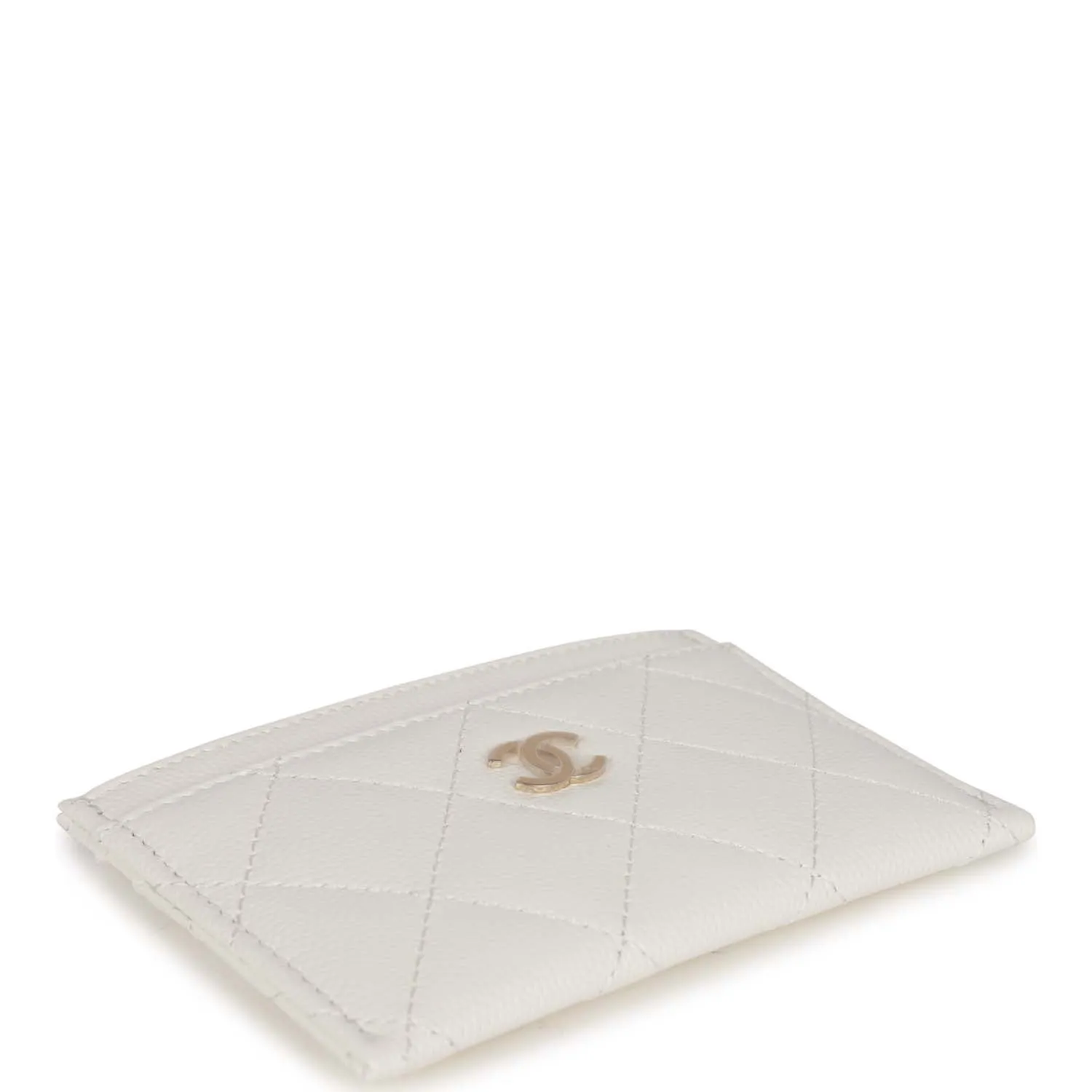 Chanel Card Holder Wallet White Caviar Light Gold Hardware