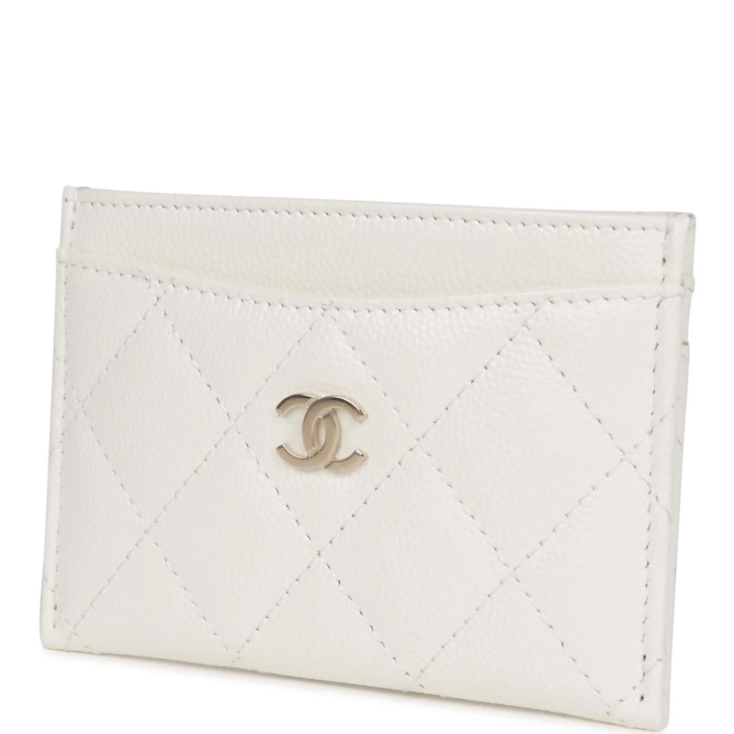 Chanel Card Holder Wallet White Caviar Light Gold Hardware