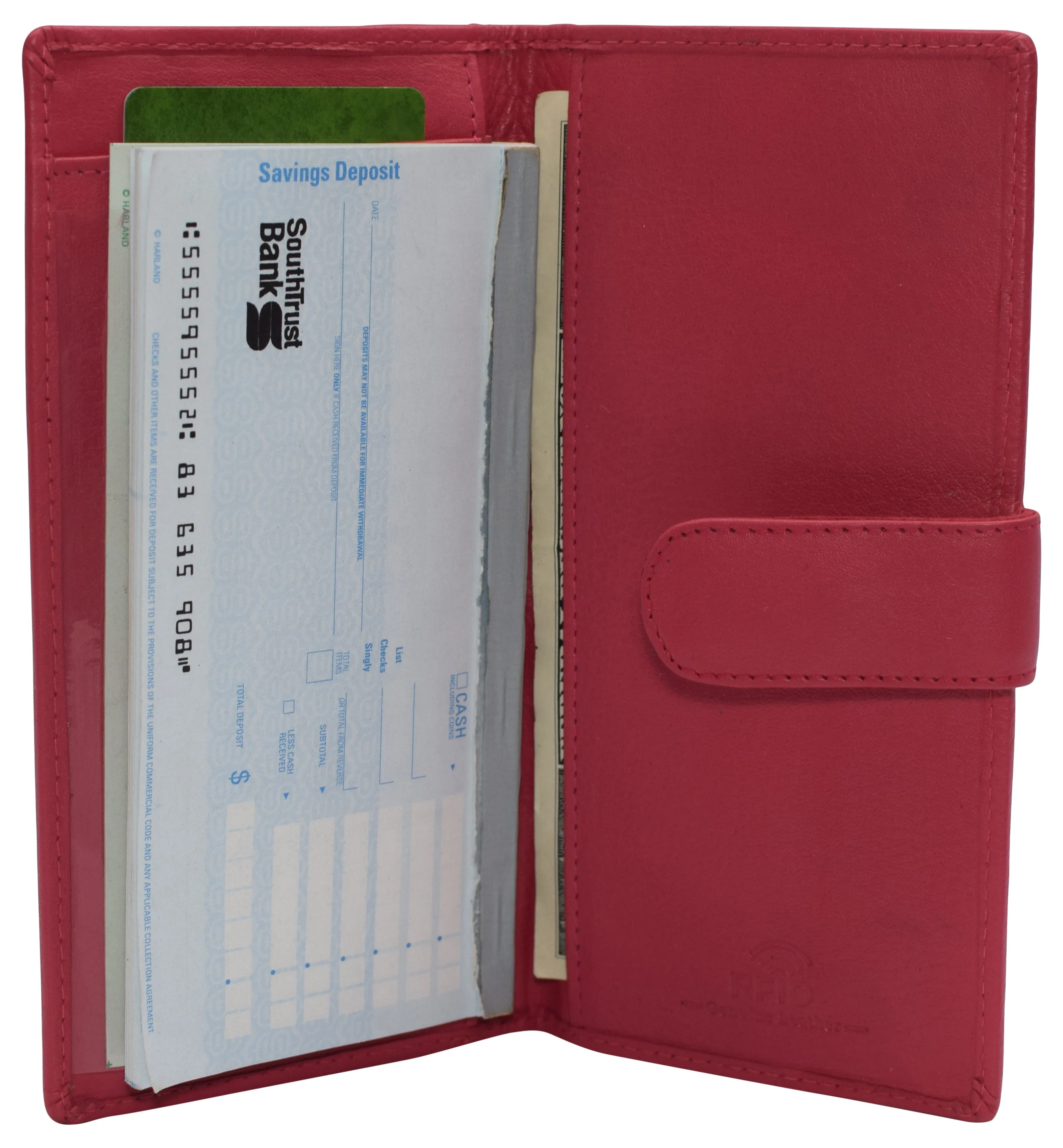 CN157 Real Leather Checkbook Cover RFID Wallets For Women Duplicate Check With Snap Closure