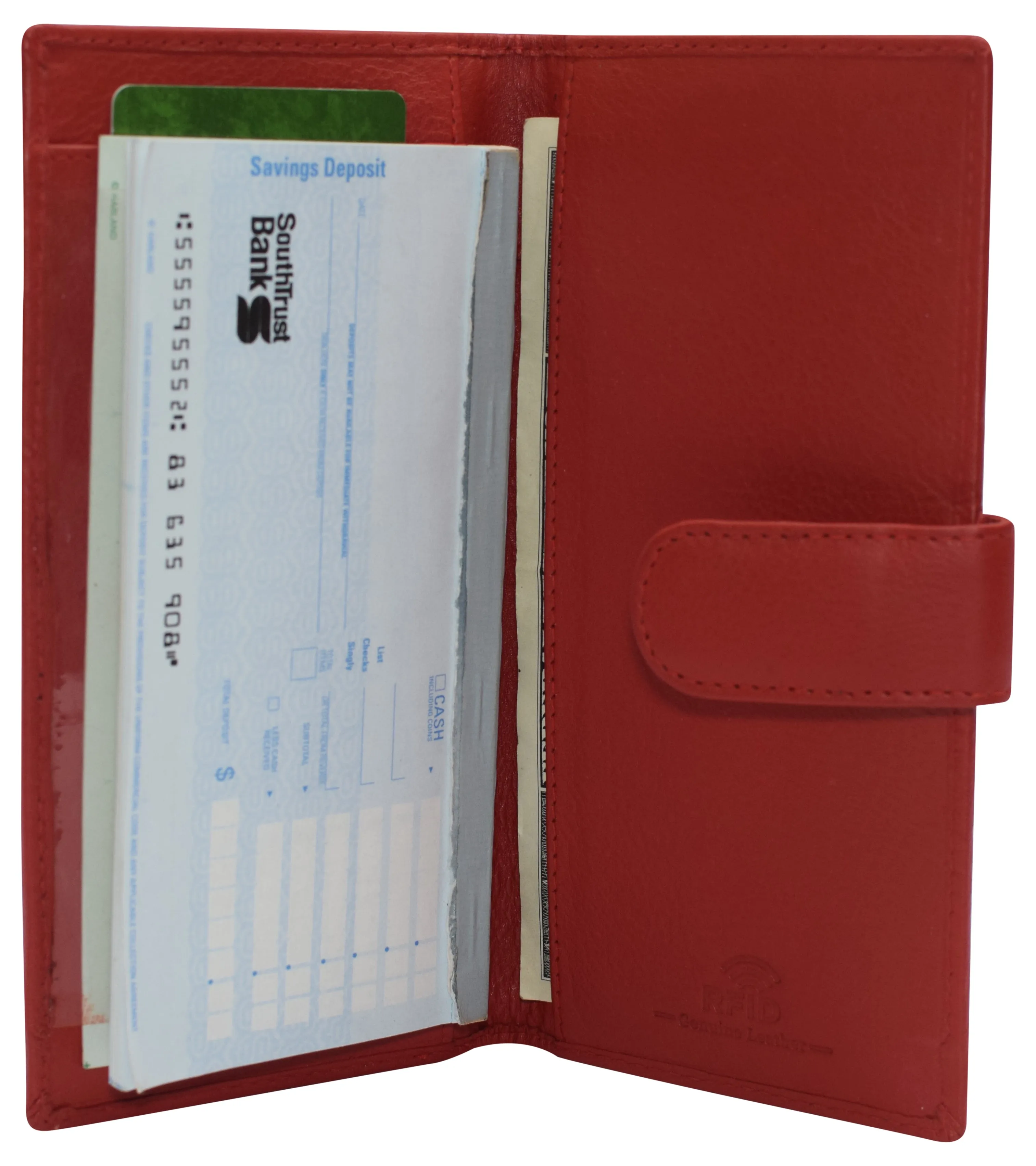 CN157 Real Leather Checkbook Cover RFID Wallets For Women Duplicate Check With Snap Closure
