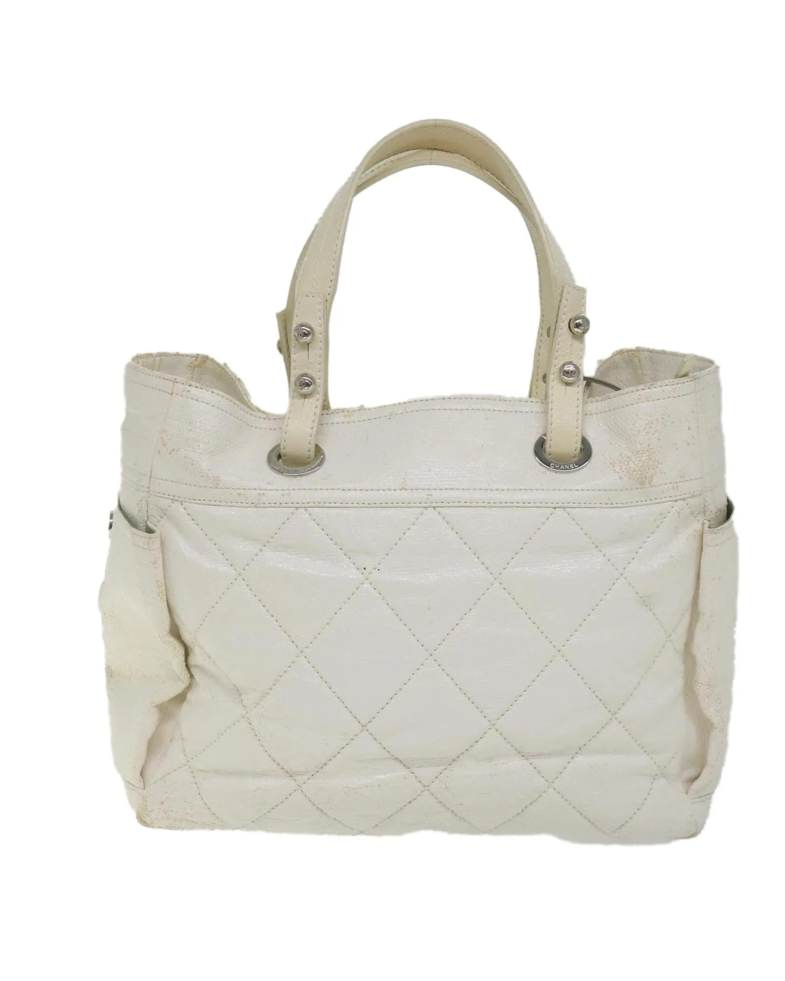 Coated Canvas Tote Bag with White CC Design - Authentic CHANEL Paris