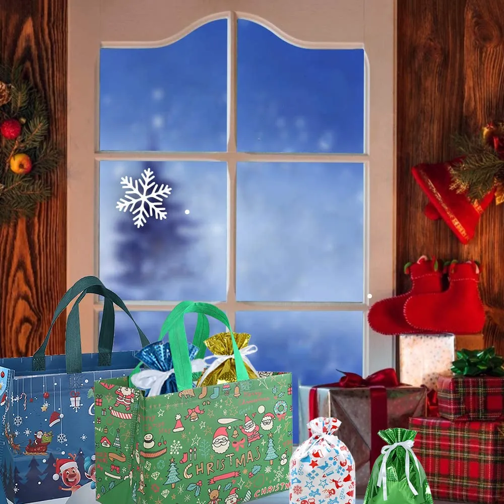 DOJoykey 12pcs Large Christmas Tote Bags with Handle, Reusable Gift Bags Shopping Bag Wrapping Bag for Xmas Holiday Party Decoration