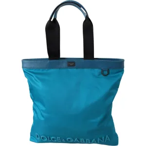 Dolce & Gabbana Sapphire Blue Nylon Tote Bag with Logo Detail