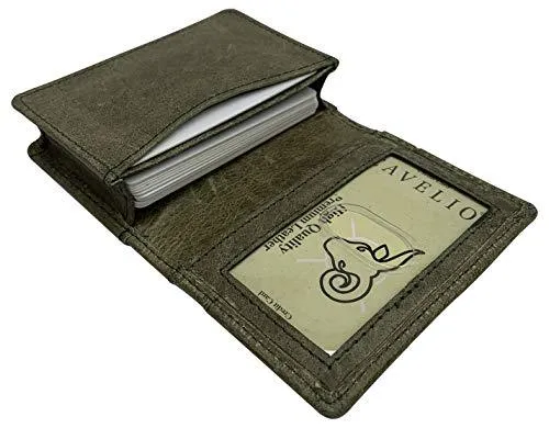 Genuine Leather Business Card Holder Name Card Case Credit Card Wallet with ID Window RFID Blocking USA Series RFID70HU