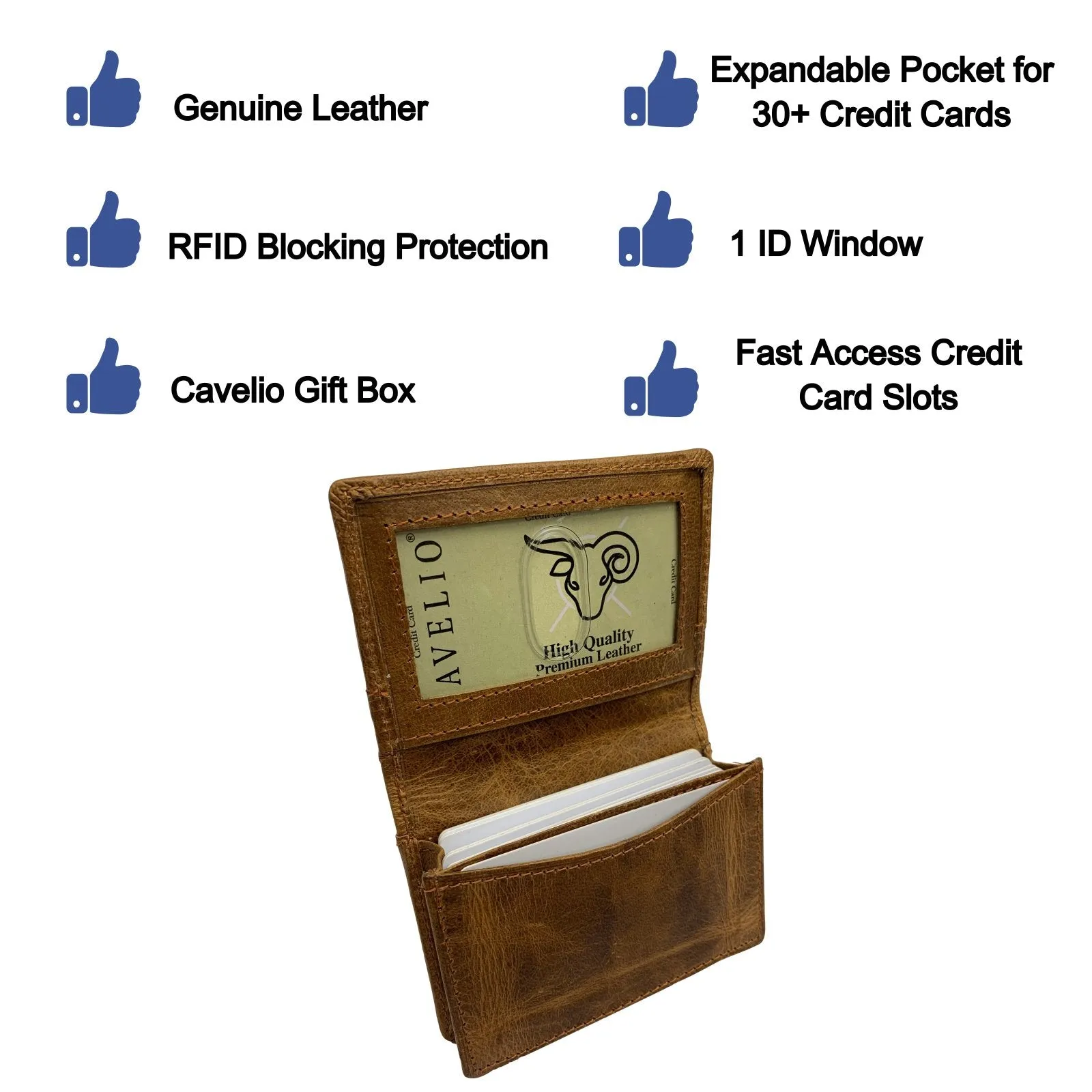 Genuine Leather Business Card Holder Name Card Case Credit Card Wallet with ID Window RFID Blocking USA Series RFID70HU
