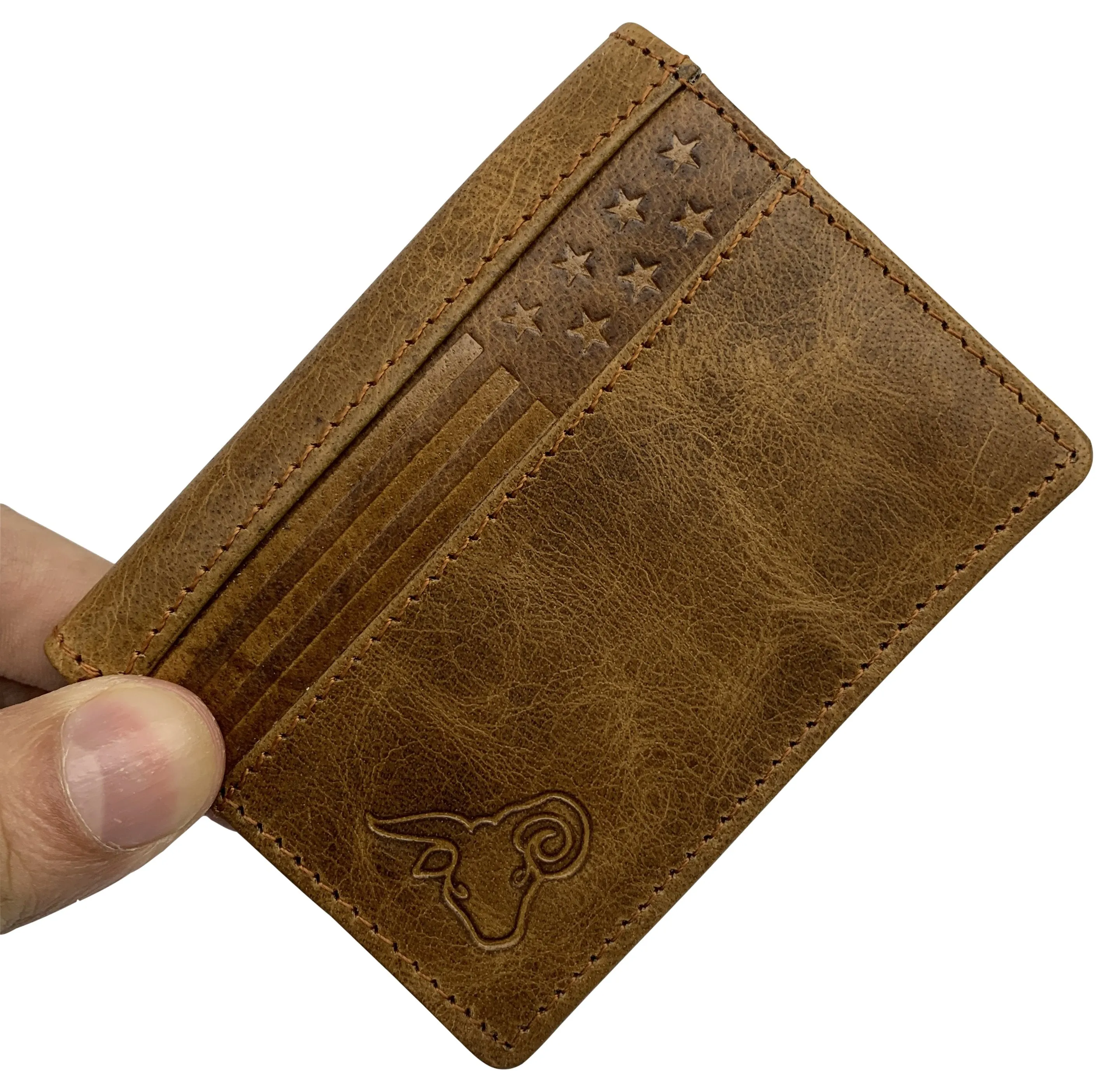 Genuine Leather Business Card Holder Name Card Case Credit Card Wallet with ID Window RFID Blocking USA Series RFID70HU