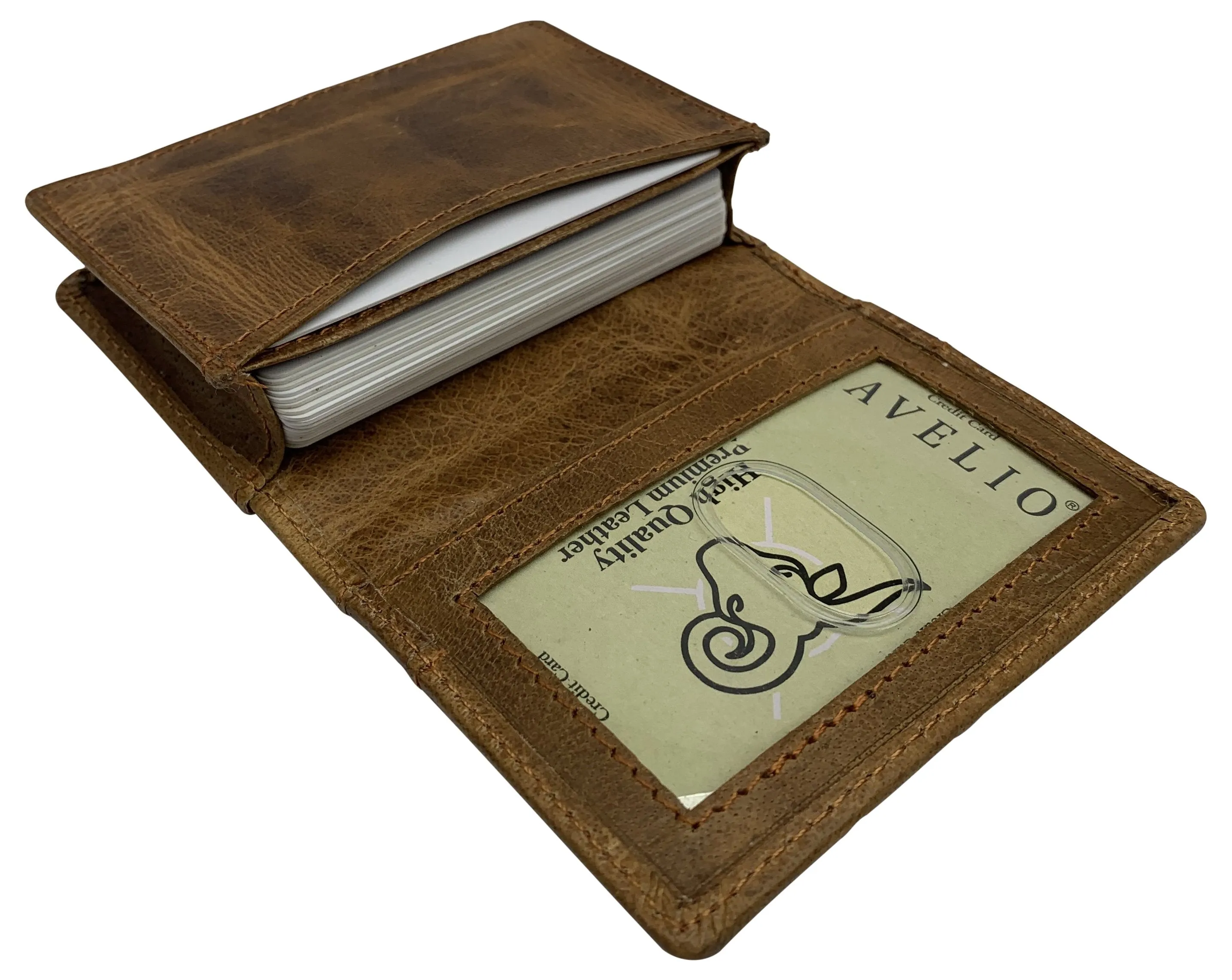 Genuine Leather Business Card Holder Name Card Case Credit Card Wallet with ID Window RFID Blocking USA Series RFID70HU