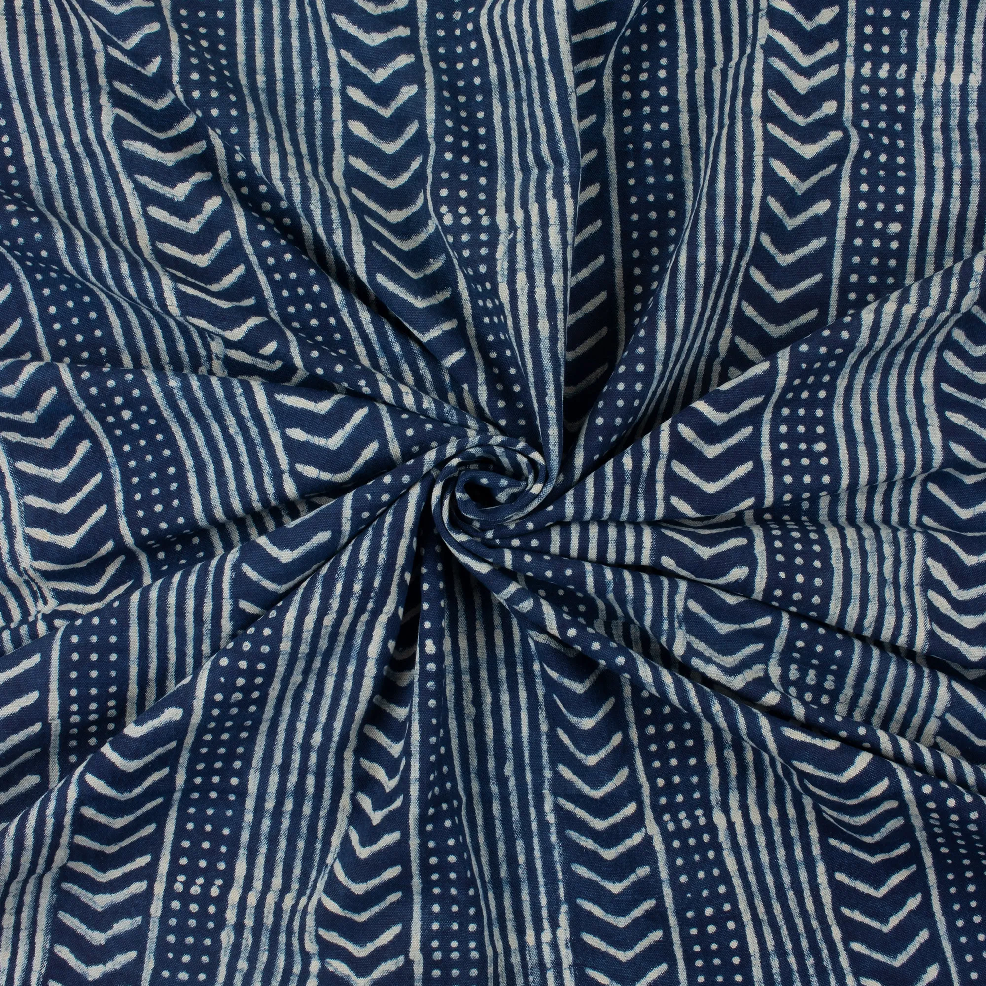 Hand Block Stripes Printed Indigo Canvas Fabric For Bags