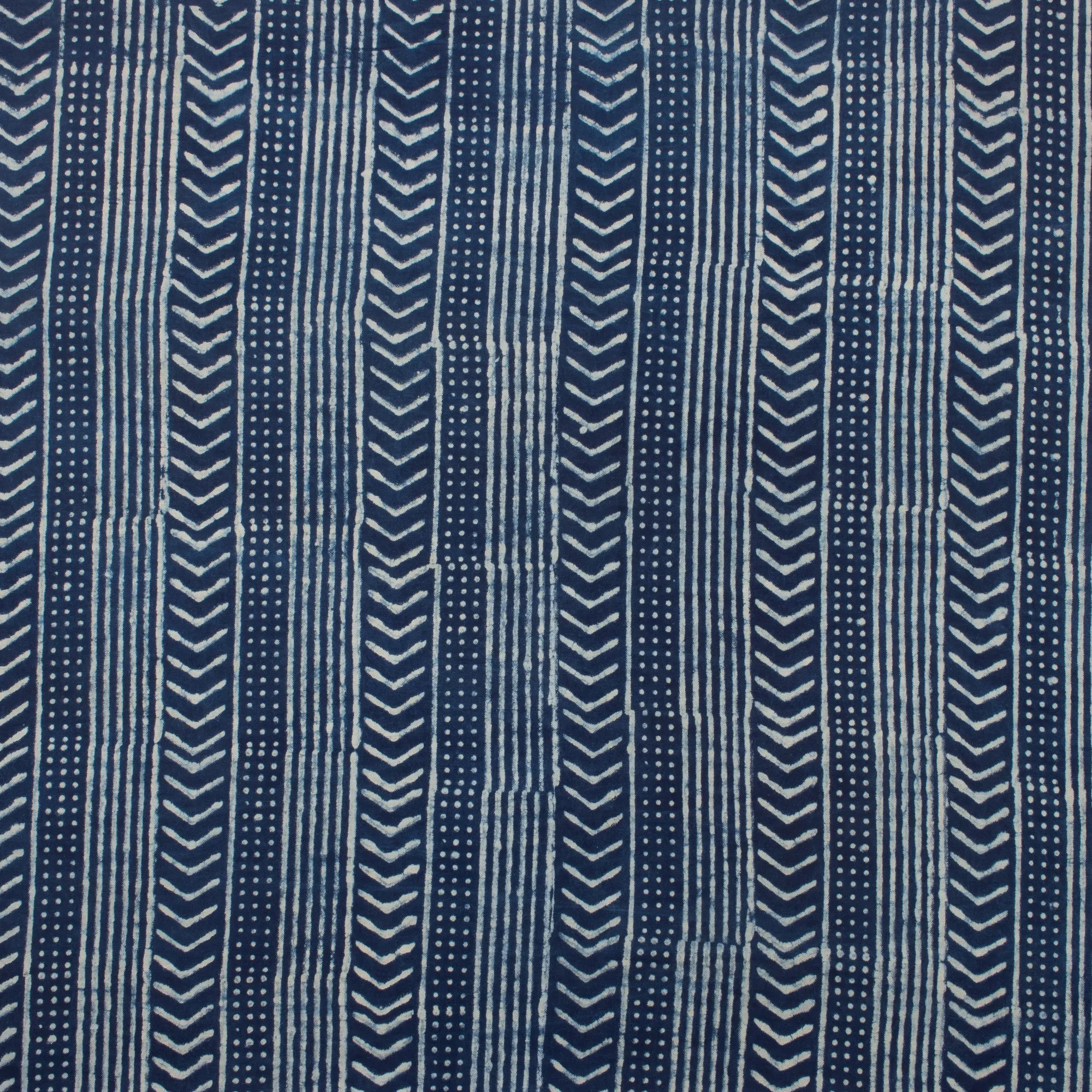 Hand Block Stripes Printed Indigo Canvas Fabric For Bags