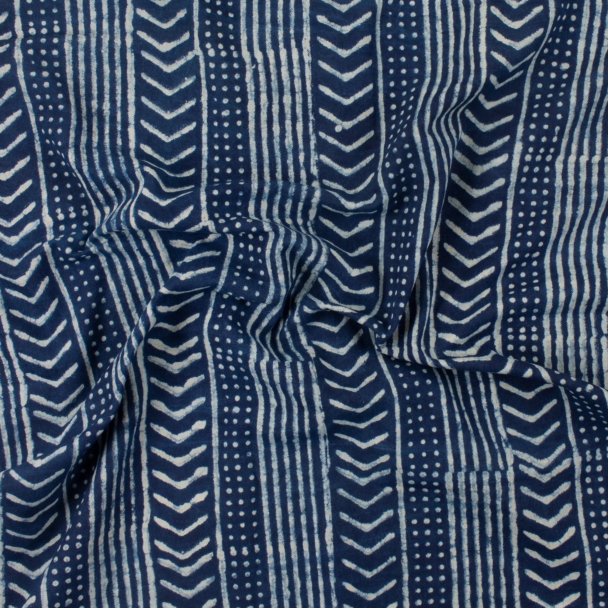 Hand Block Stripes Printed Indigo Canvas Fabric For Bags