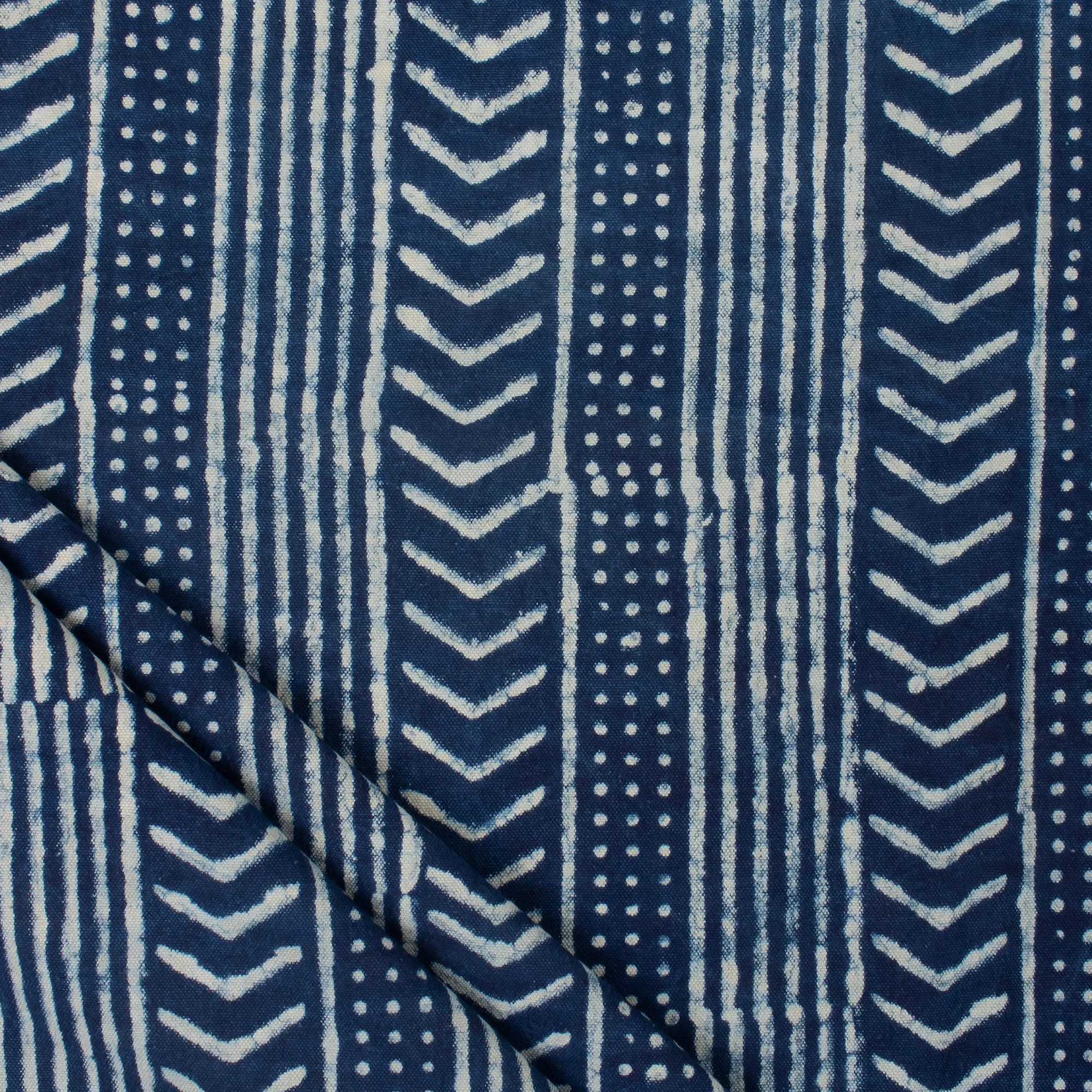 Hand Block Stripes Printed Indigo Canvas Fabric For Bags