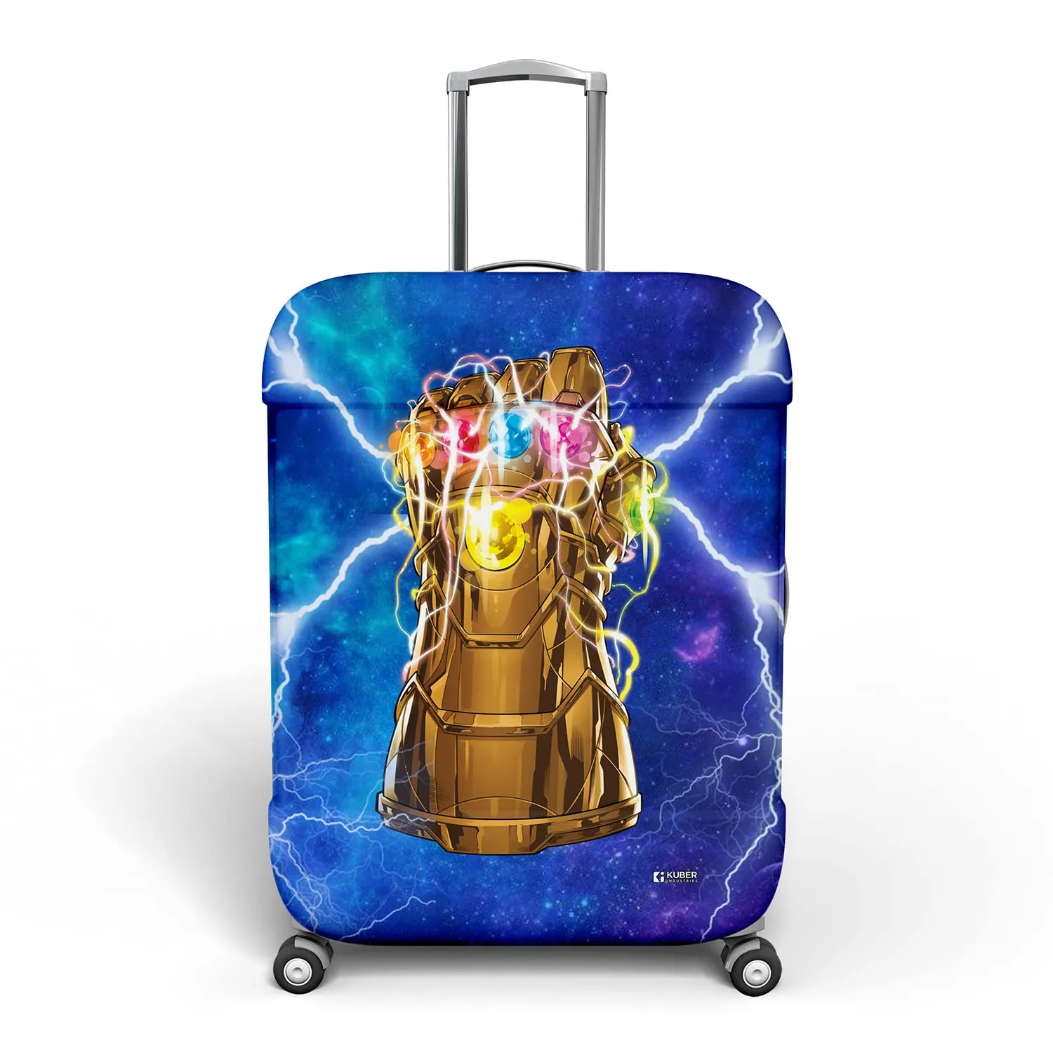 Sky Blue Stretchable Polyester Luggage Cover - Marvel Infinity Gauntlet Design | Washable Suitcase Protector for 26-30 Inch Large Suitcases