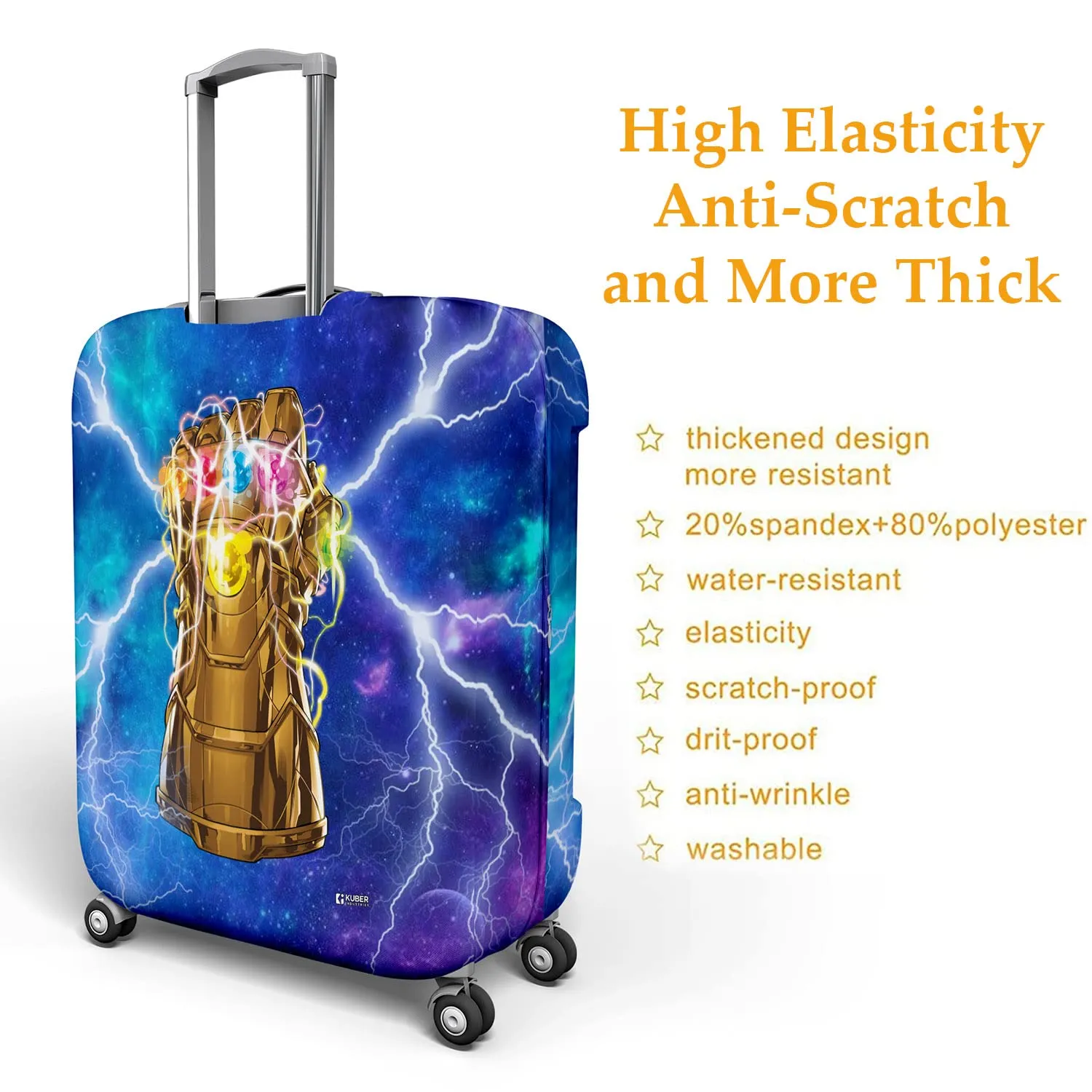 Sky Blue Stretchable Polyester Luggage Cover - Marvel Infinity Gauntlet Design | Washable Suitcase Protector for 26-30 Inch Large Suitcases
