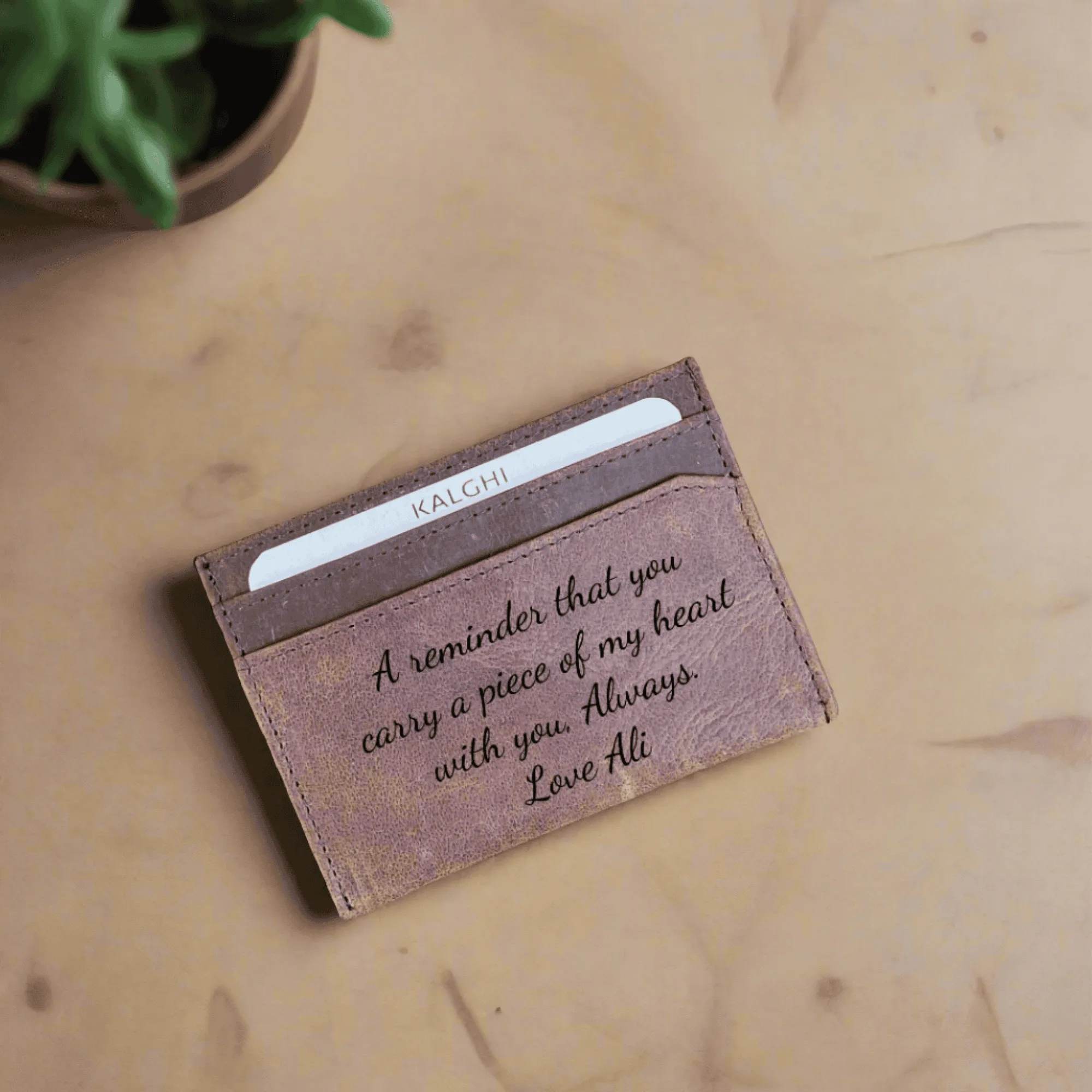 Leather Card Holder with Message and Name - KALGHI