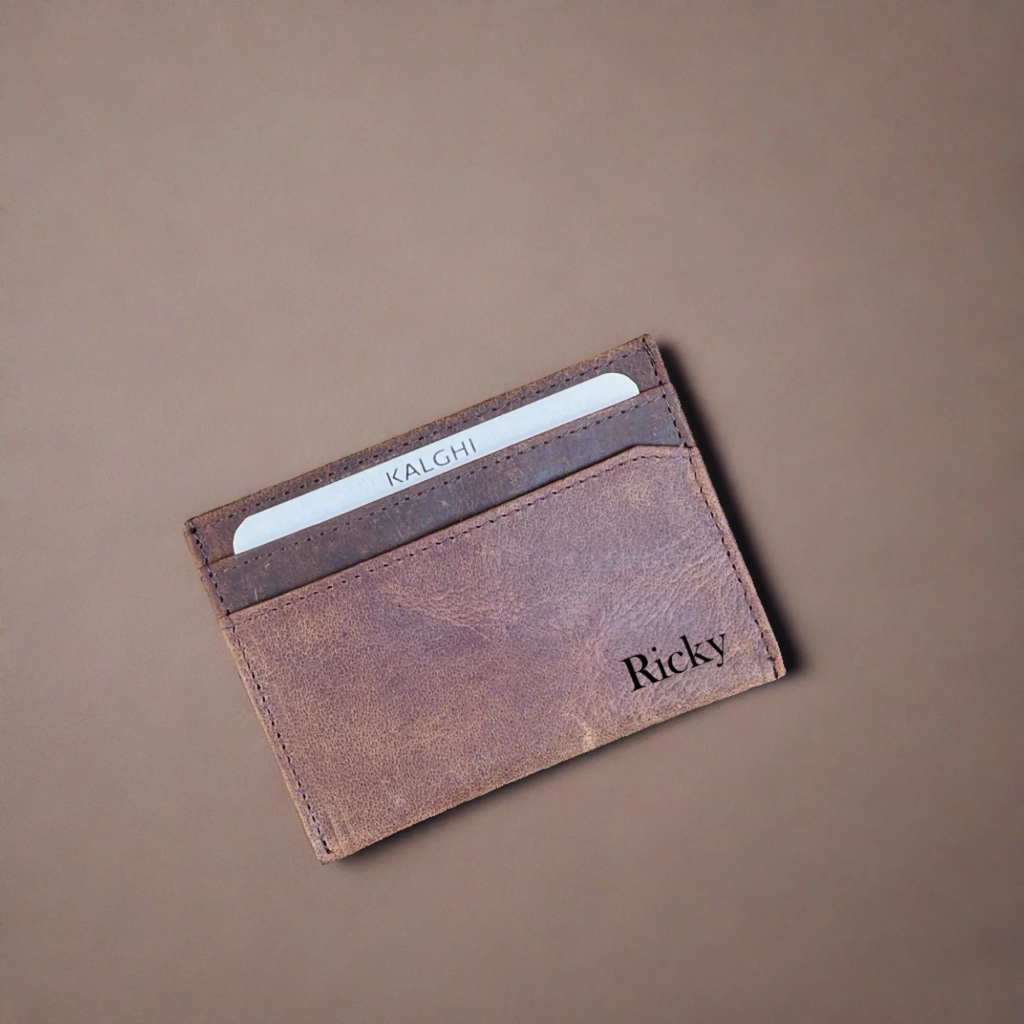 Leather Card Holder with Message and Name - KALGHI