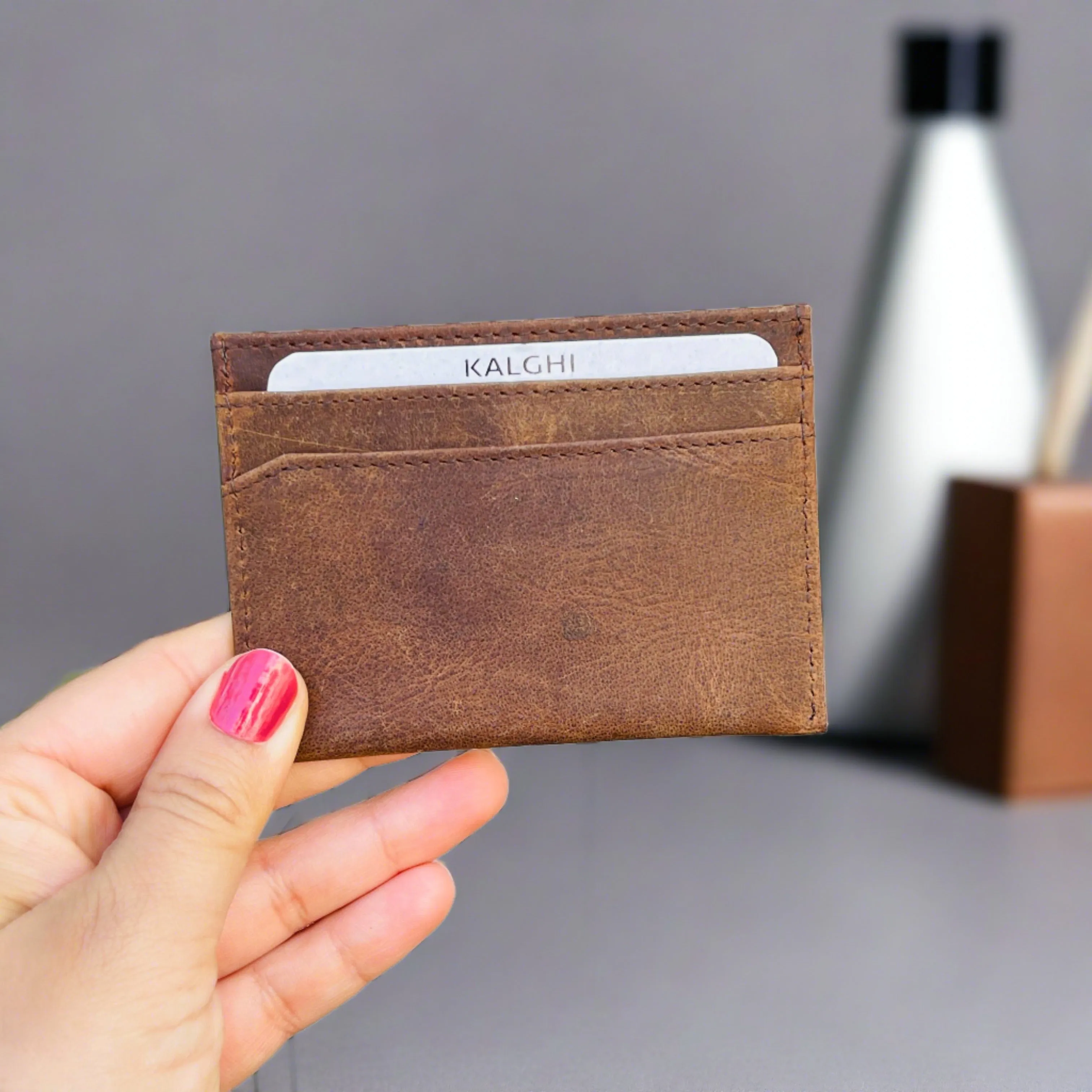 Leather Card Holder with Message and Name - KALGHI