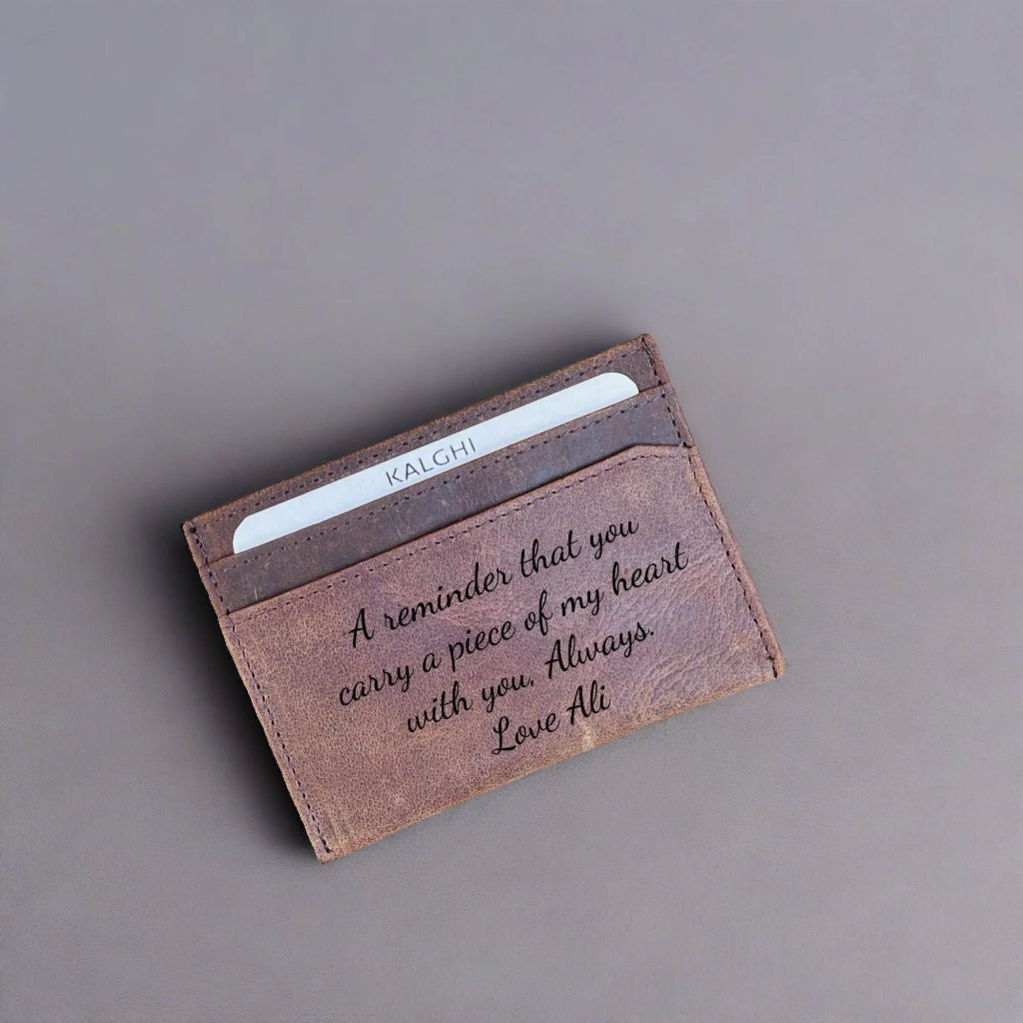 Leather Card Holder with Message and Name - KALGHI