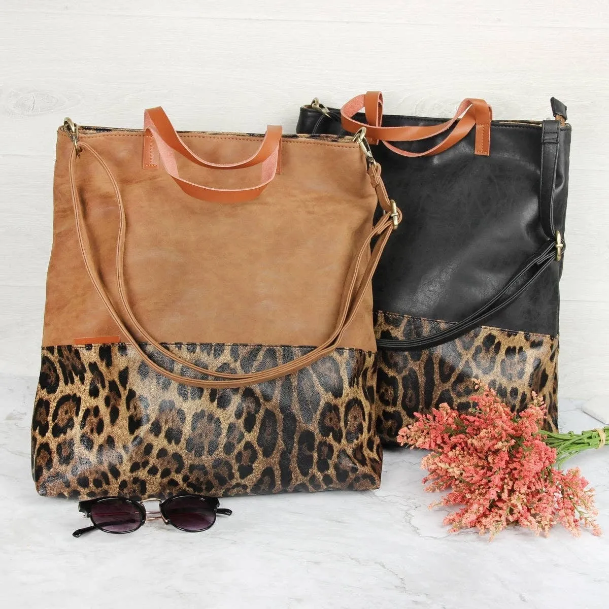 Leopard & Black Tote Handbag
