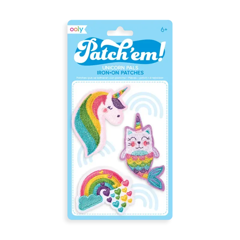 patch 'em unicorn pals iron on patches - set of 3