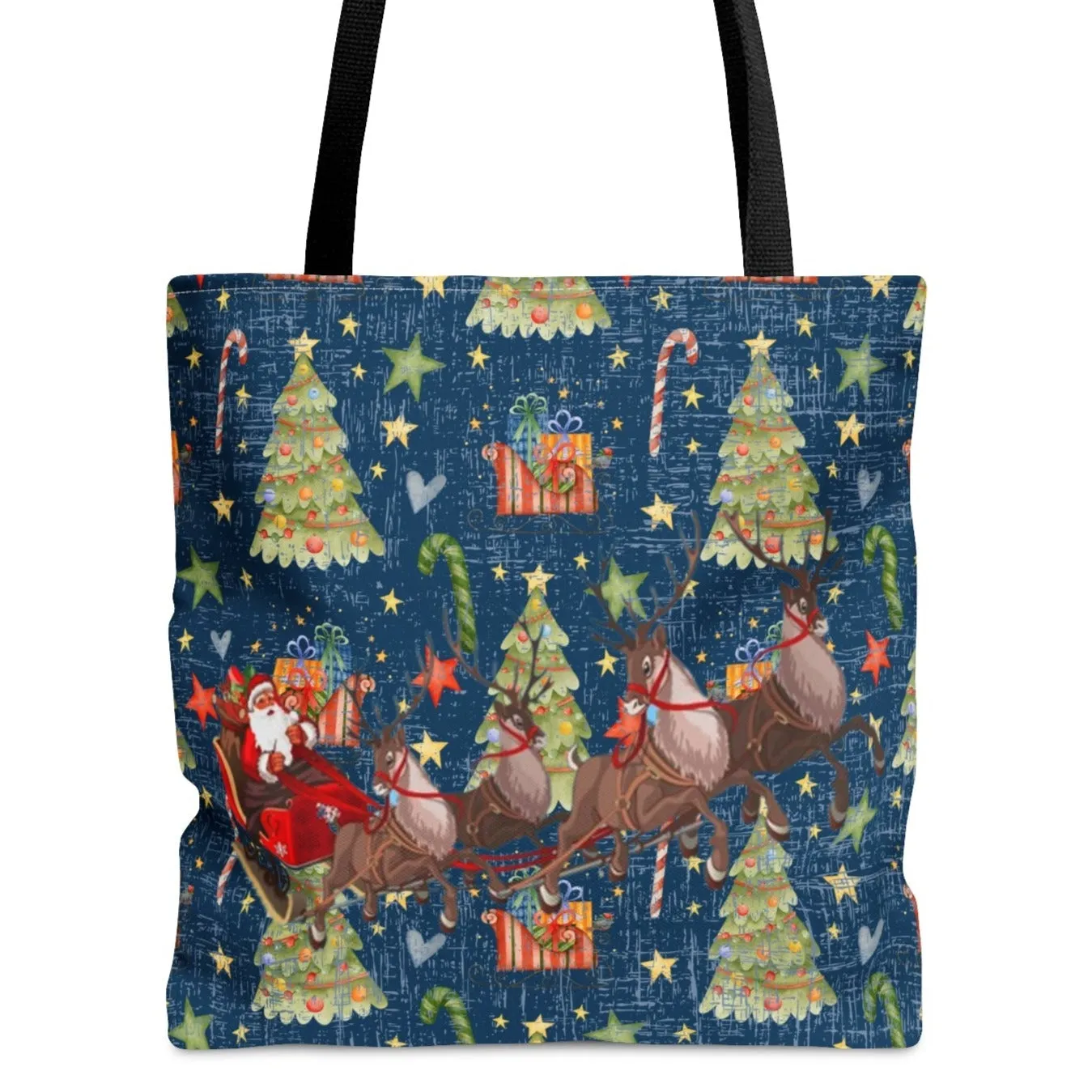 Santa on Sleigh Christmas Pattern Large Tote Bag: Festive Holiday Carryall