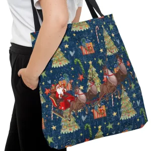 Santa on Sleigh Christmas Pattern Large Tote Bag: Festive Holiday Carryall