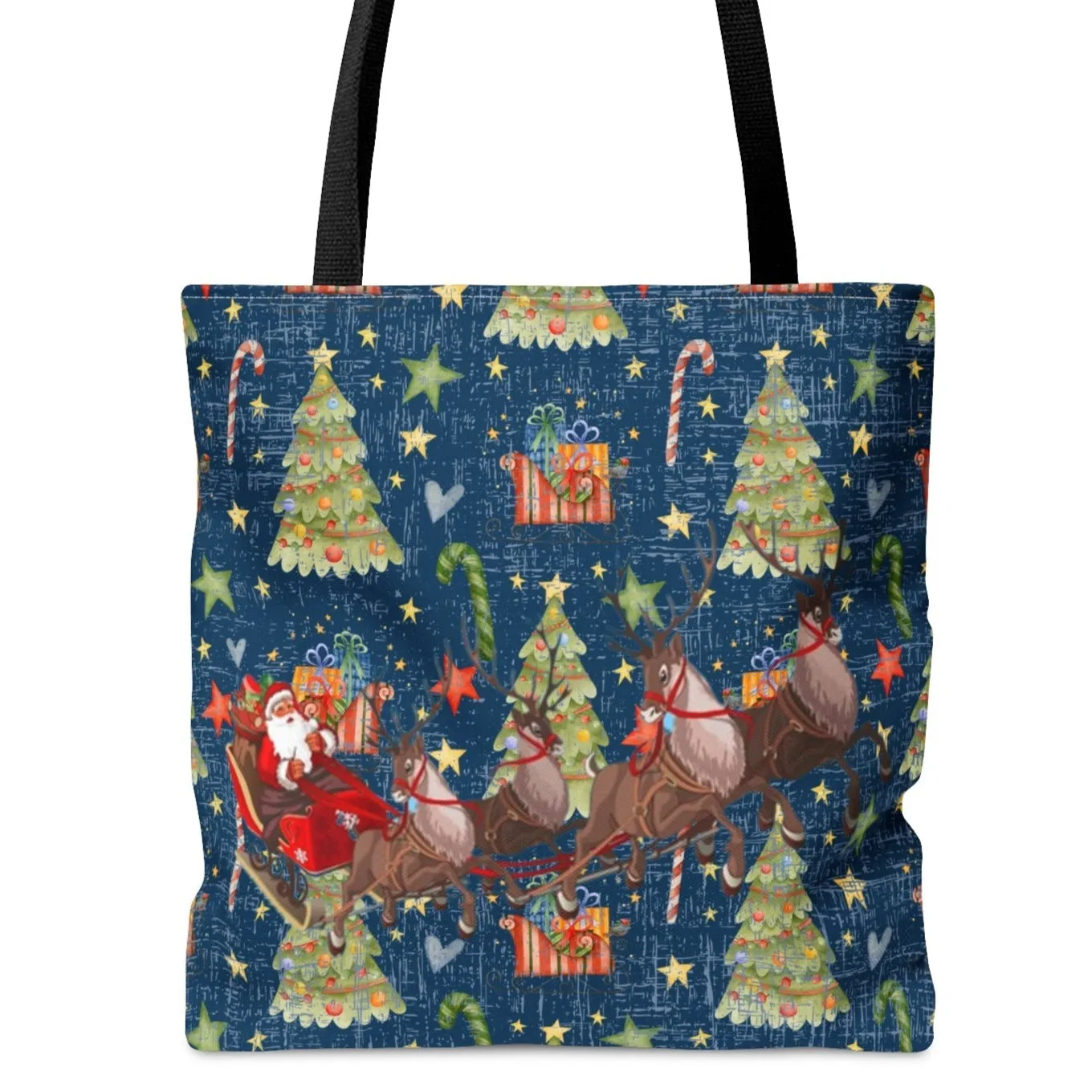 Santa on Sleigh Christmas Pattern Large Tote Bag: Festive Holiday Carryall