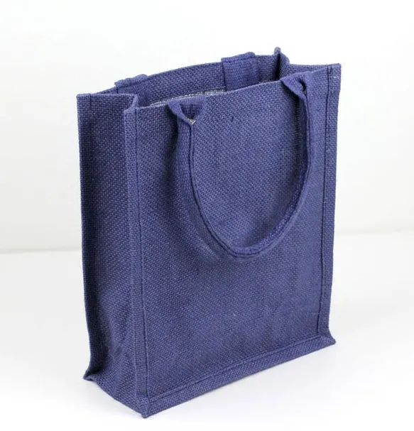 Small Size Burlap Jute Tote Bags, Blue Color Natural Rustic Gift Bag