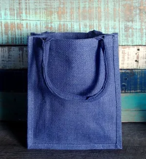 Small Size Burlap Jute Tote Bags, Blue Color Natural Rustic Gift Bag