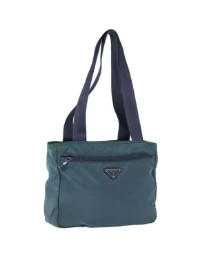 Turquoise Blue Nylon Tote Bag by Prada
