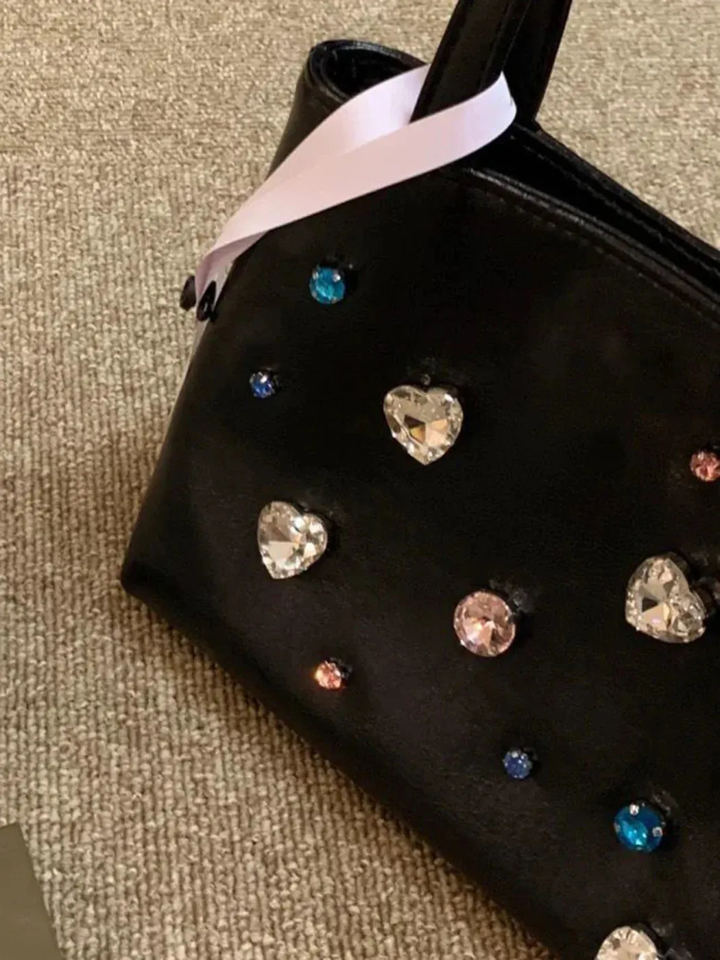 UAKISS  -  Beading Y2k Hand Bag Women 2024 New Heart Rhinestone Pu Leather Handle Shoulder Bag Ladies Fairycore Mini Tote Bags chic