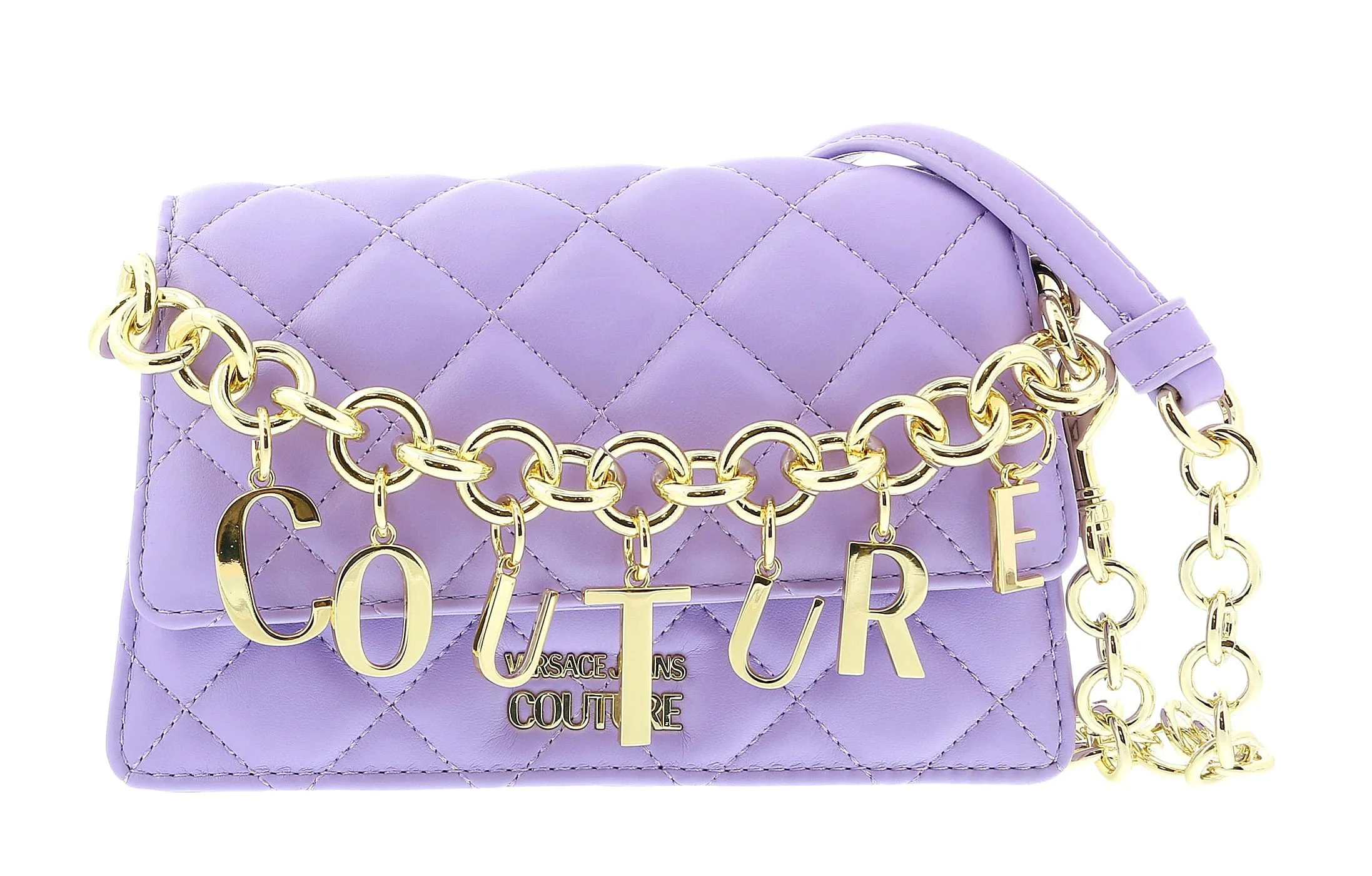 Versace Jeans Couture Lilac Charm Chain Strap Small Quilted Shoulder Bag